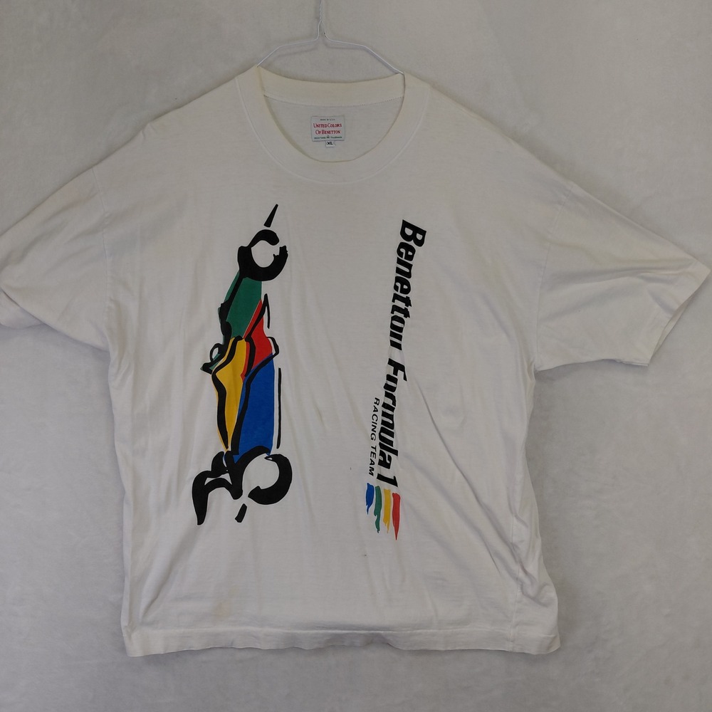 Vintage Benetton Formula 1 Racing Team T-Shirt White XL Single Stitch 90s USA